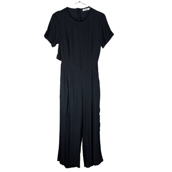 Mod Ref Black Kai Short Sleeve Wide Leg Jumpsuit Back Button Minimalist Pocket - Picture 5 of 10